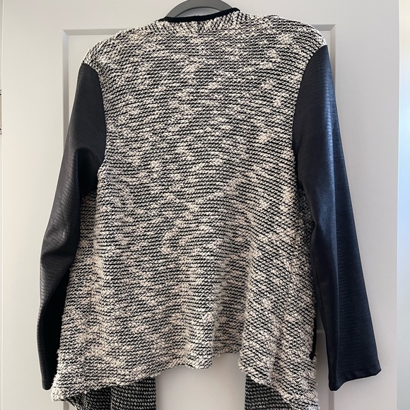 INC International Concepts Knit Cardigan - Faux Leather Sleeves - LG black/white - Picture 4 of 4